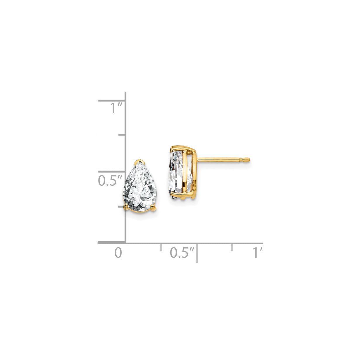 14k Yellow Gold Pear Shaped Stud Earrings with Cubic Zirconia in Three Prong Setting