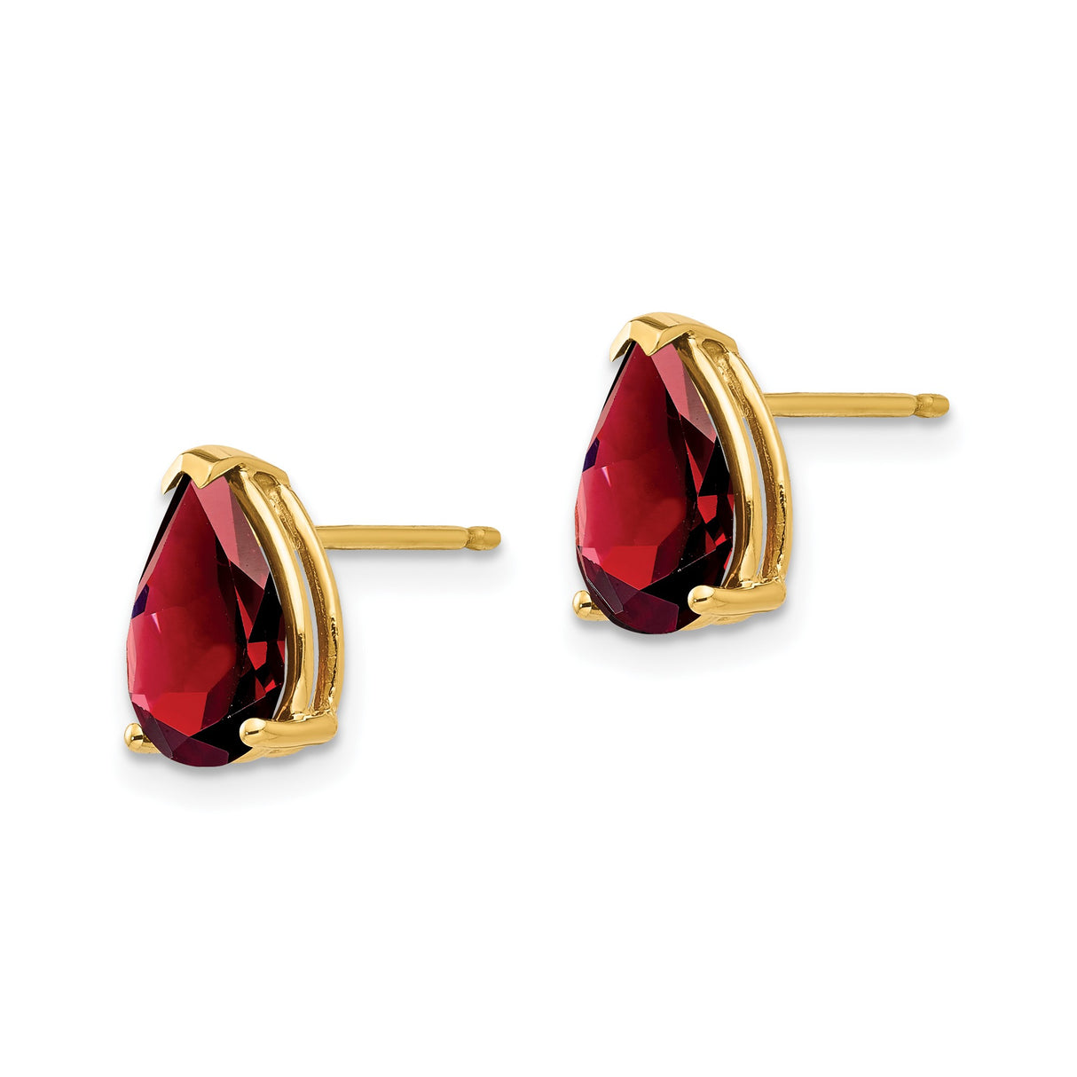 14k Yellow Gold Pear Shaped Garnet Stud Earrings, Teardrop Design, Fine Jewelry for Women