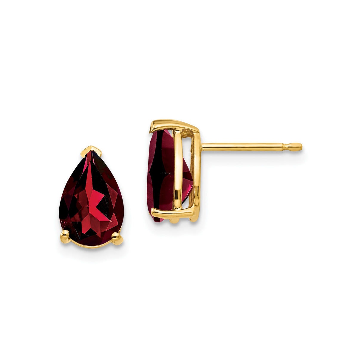 14k Yellow Gold Pear Shaped Garnet Stud Earrings, Teardrop Design, Fine Jewelry for Women