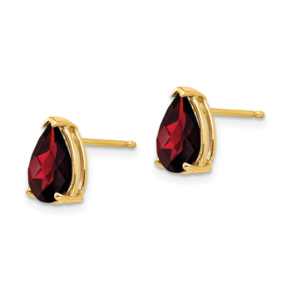 14k Yellow Gold Garnet Stud Earrings, Pear Shaped Prong Set January Birthstone Jewelry