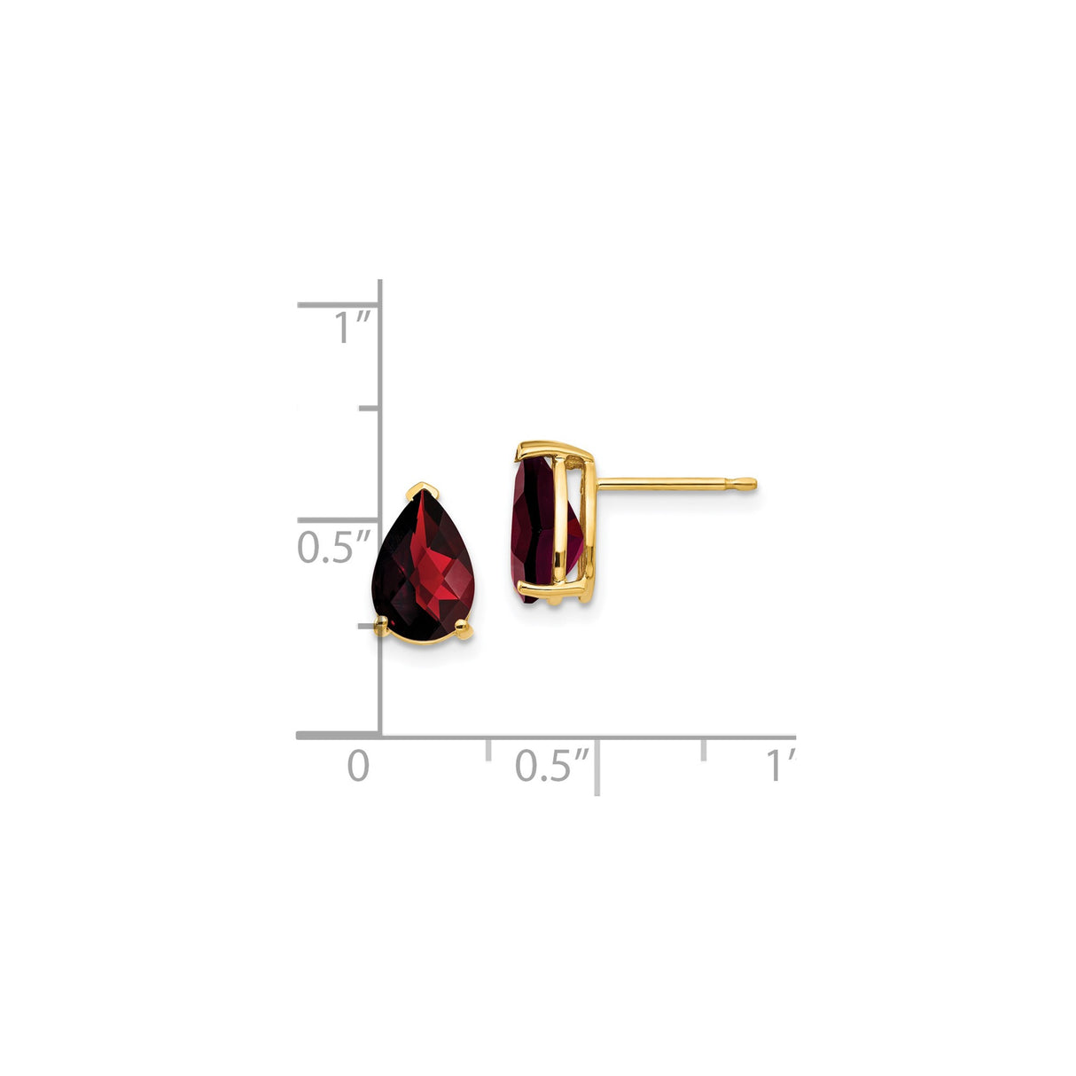 14k Yellow Gold Garnet Stud Earrings, Pear Shaped Prong Set January Birthstone Jewelry