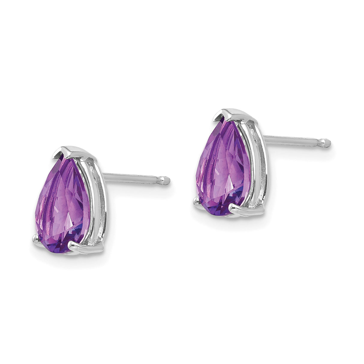 14k White Gold Pear Shaped Amethyst Stud Earrings for Women