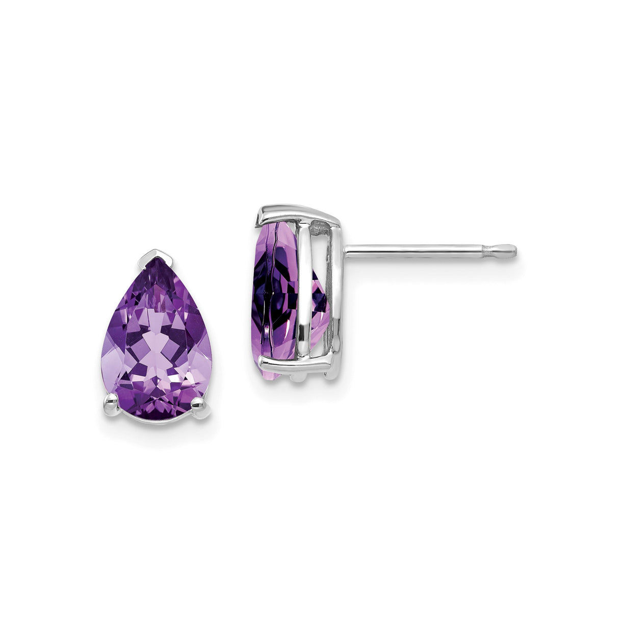 14k White Gold Pear Shaped Amethyst Stud Earrings for Women