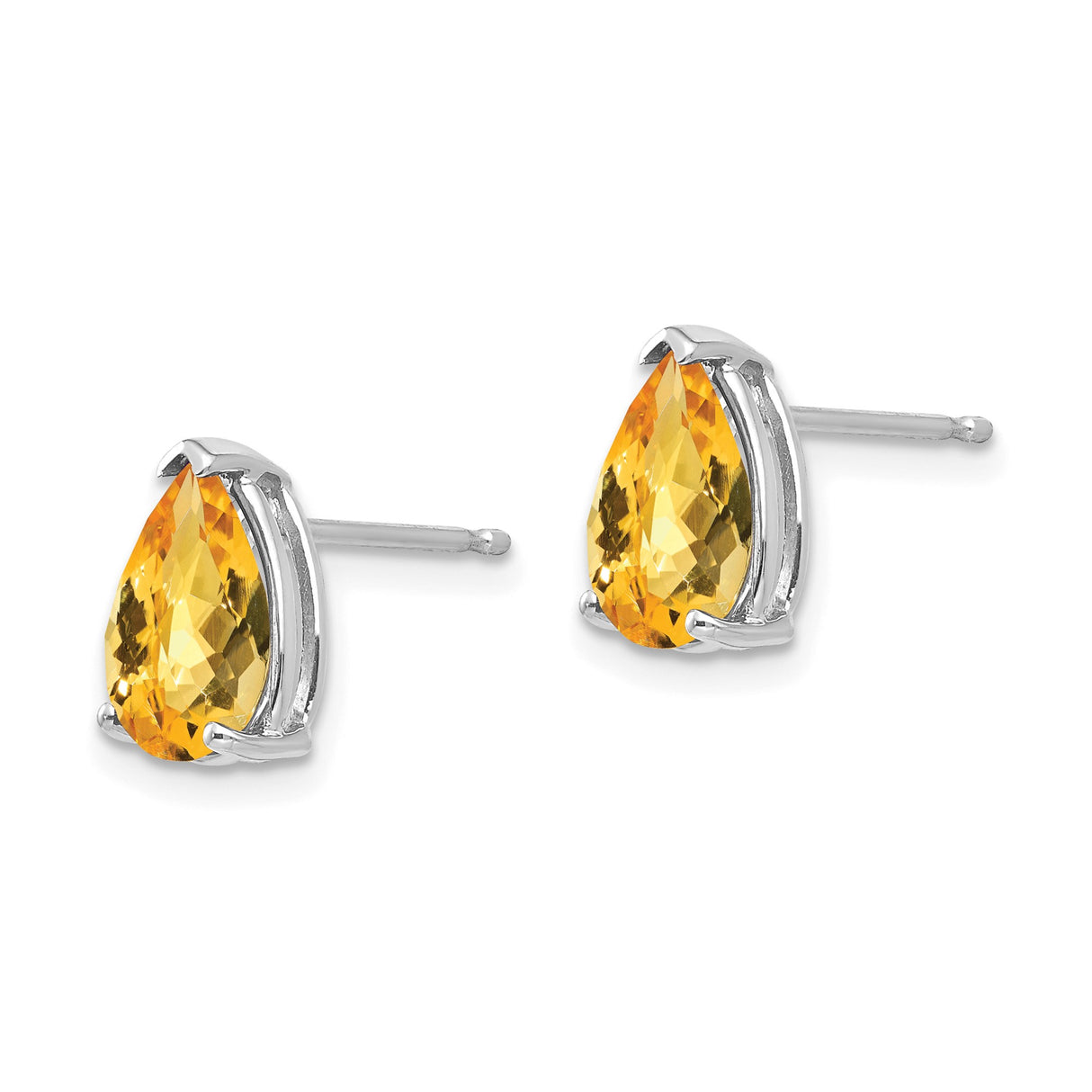 14k White Gold Citrine Stud Earrings, Pear Shaped with Checkerboard Faceting, November Birthstone Jewelry