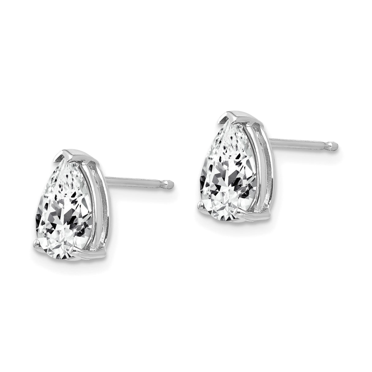 14k White Gold Pear Shaped Stud Earrings with Cubic Zirconia in Three Prong Setting