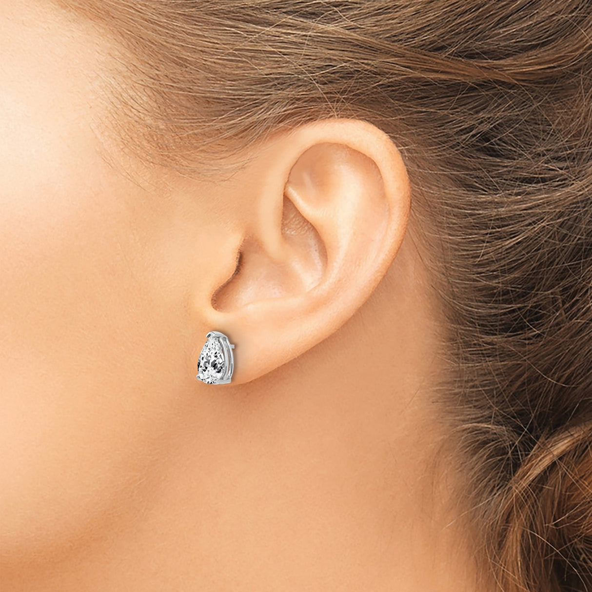 14k White Gold Pear Shaped Stud Earrings with Cubic Zirconia in Three Prong Setting