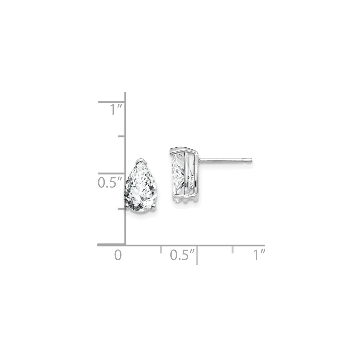 14k White Gold Pear Shaped Stud Earrings with Cubic Zirconia in Three Prong Setting