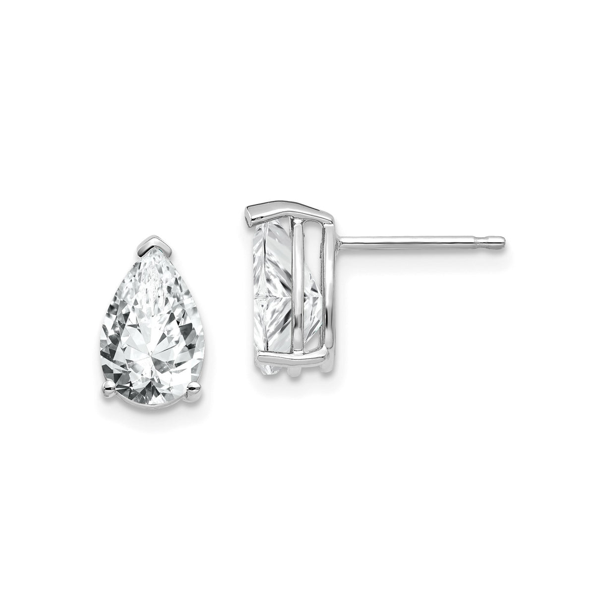 14k White Gold Pear Shaped Stud Earrings with Cubic Zirconia in Three Prong Setting