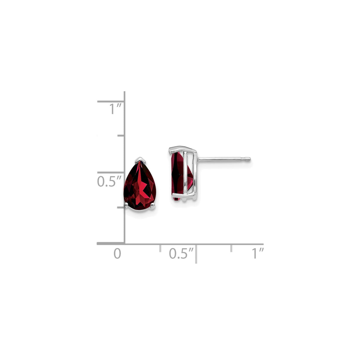 14k White Gold Garnet Stud Earrings, Pear Shaped, Minimalist Design, January Birthstone
