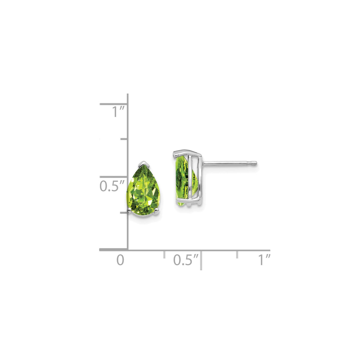 14k White Gold Peridot Stud Earrings, Pear Shaped Three Prong Setting, August Birthstone Jewelry