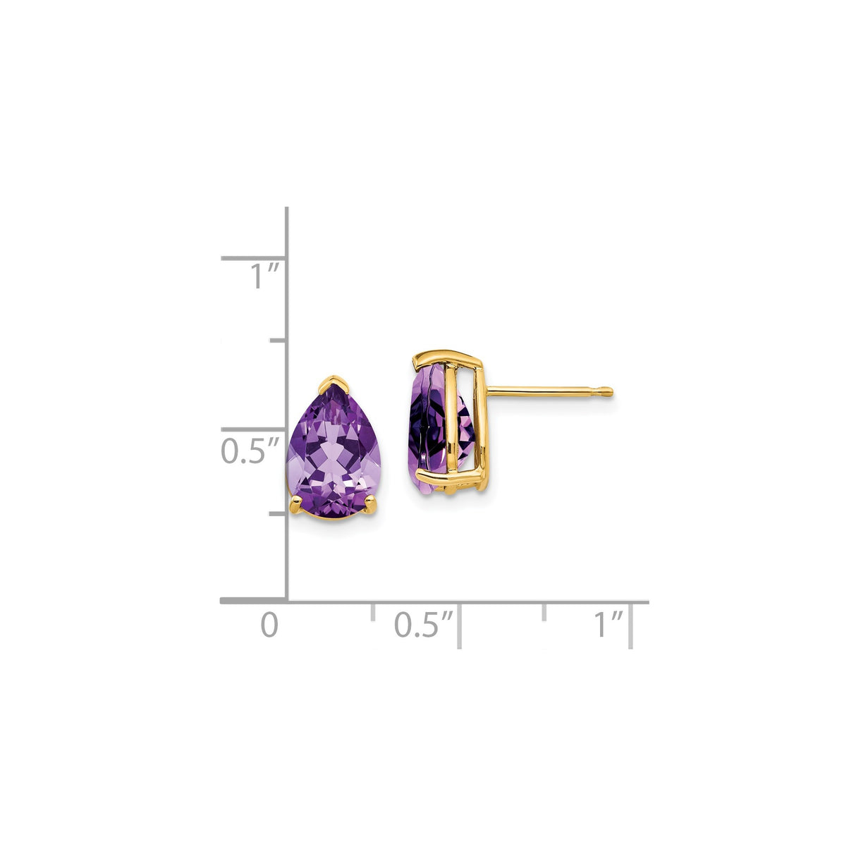 14k Yellow Gold Amethyst Stud Earrings, Pear Shaped Prong Set Gemstone Jewelry for Women