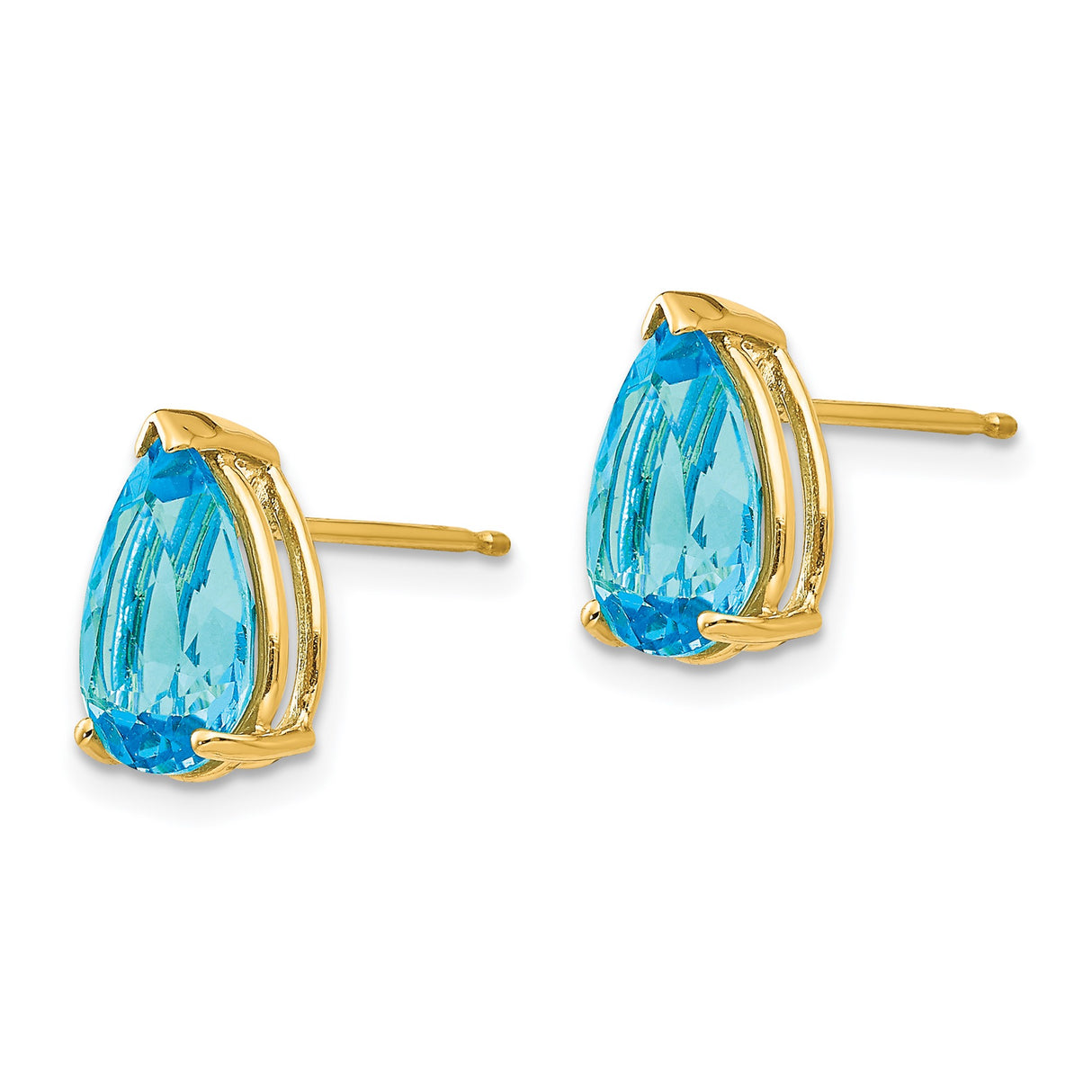 14k Yellow Gold Pear Shaped Blue Topaz Stud Earrings, December Birthstone Jewelry for Women