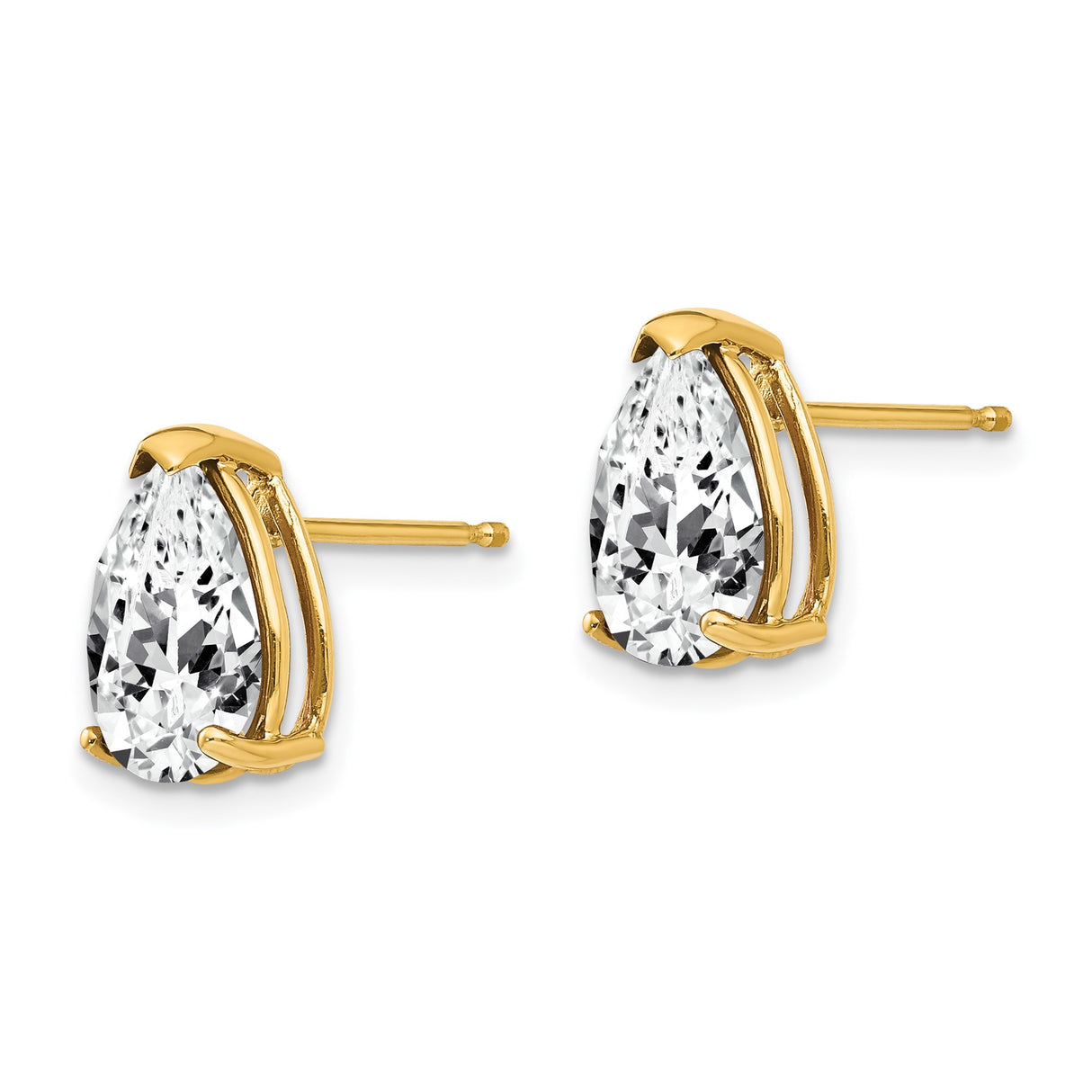 14k Yellow Gold Pear Shaped Stud Earrings with Cubic Zirconia, Minimalist Classic Style