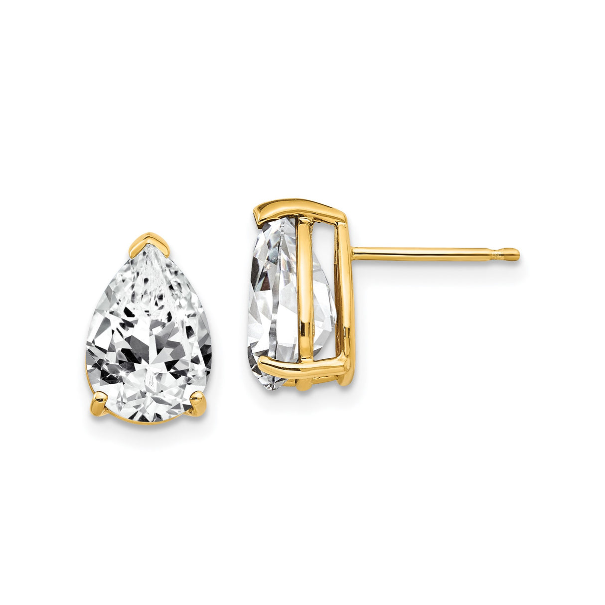 14k Yellow Gold Pear Shaped Stud Earrings with Cubic Zirconia, Minimalist Classic Style