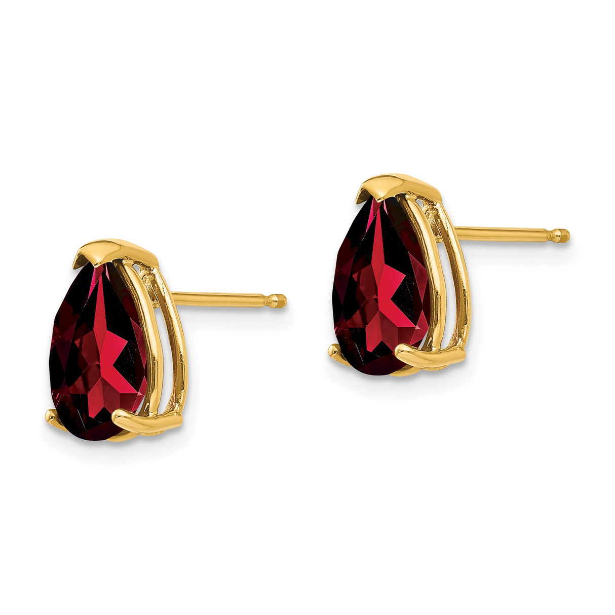 14k Yellow Gold Garnet Stud Earrings, Pear Shaped Prong Set January Birthstone Jewelry