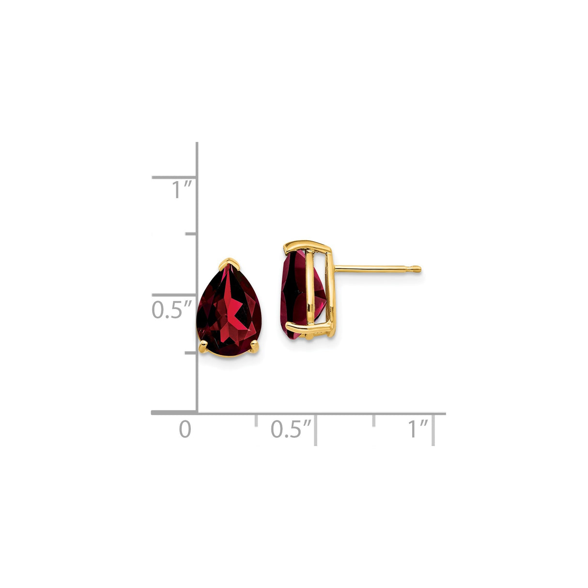 14k Yellow Gold Garnet Stud Earrings, Pear Shaped Prong Set January Birthstone Jewelry