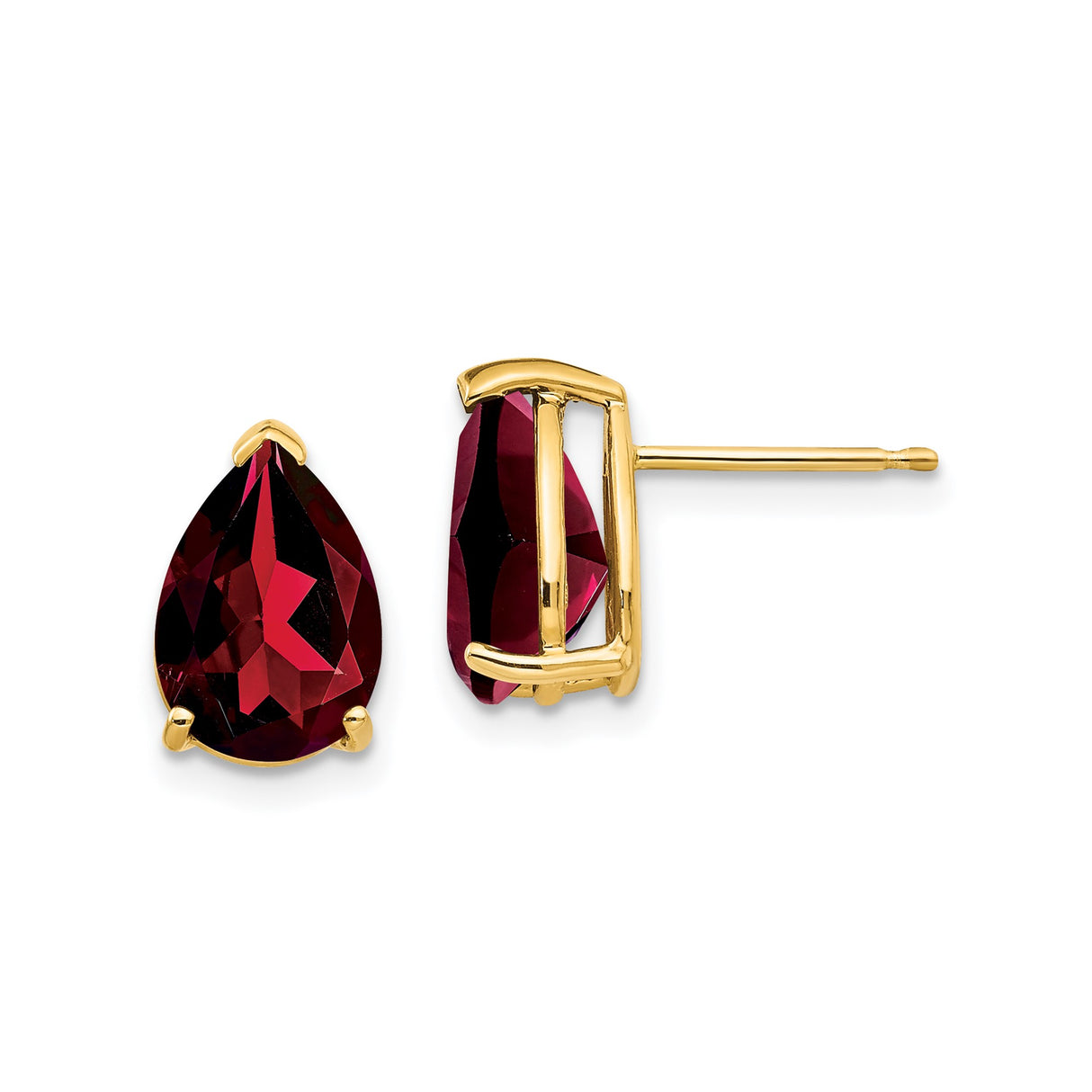 14k Yellow Gold Garnet Stud Earrings, Pear Shaped Prong Set January Birthstone Jewelry