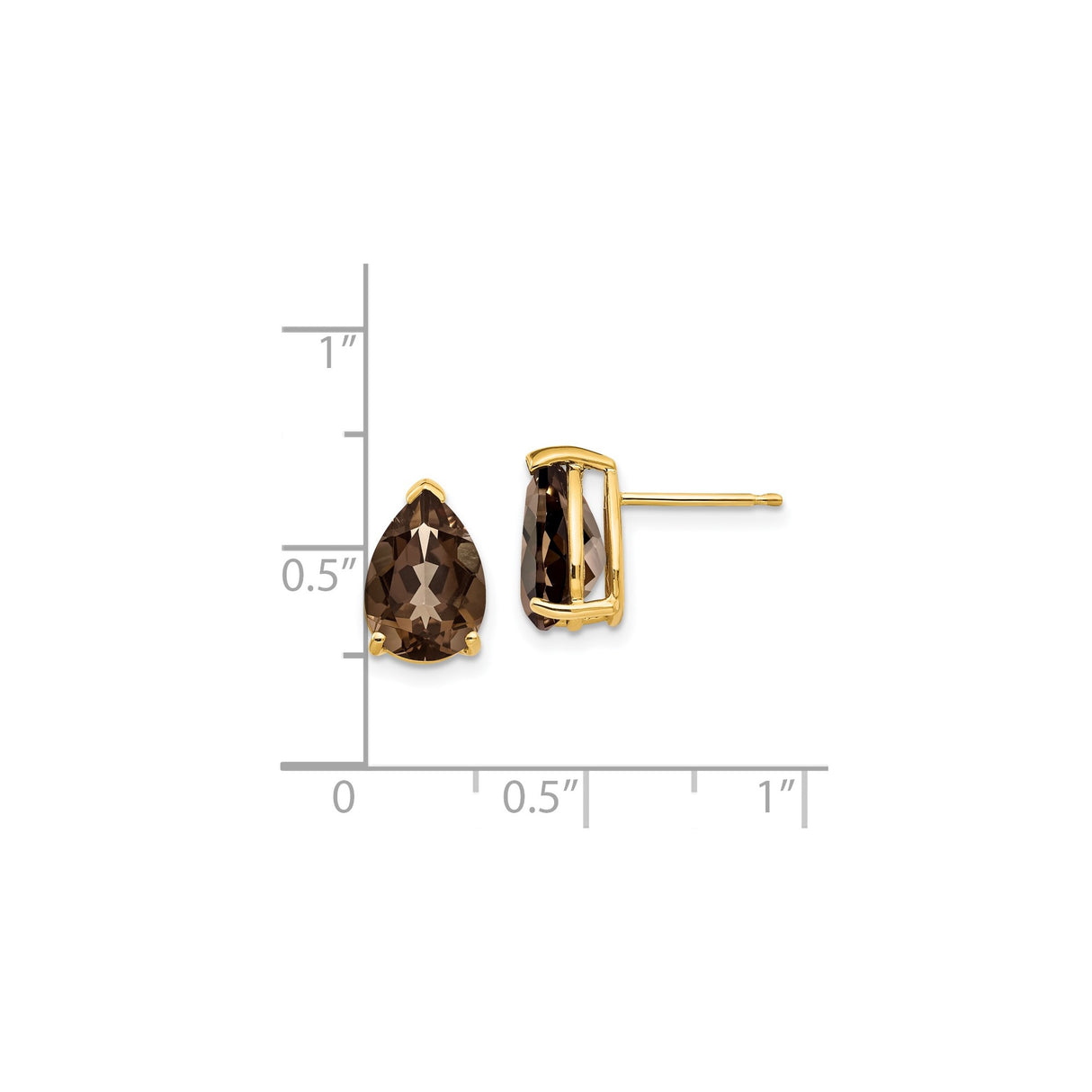 14K Yellow Gold Pear Shaped Smoky Quartz Stud Earrings
