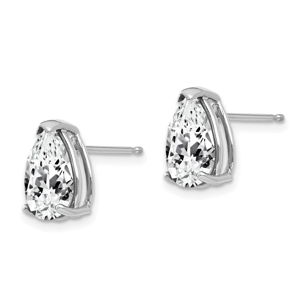 14k White Gold Pear Shaped Stud Earrings with Cubic Zirconia Prong Setting