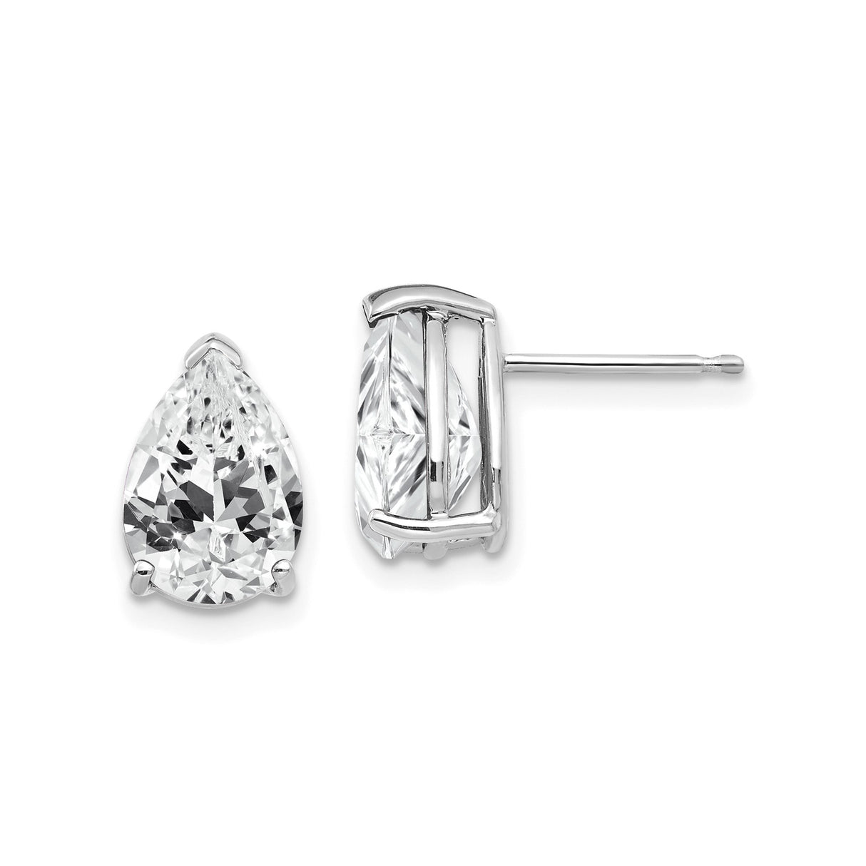 14k White Gold Pear Shaped Stud Earrings with Cubic Zirconia Prong Setting
