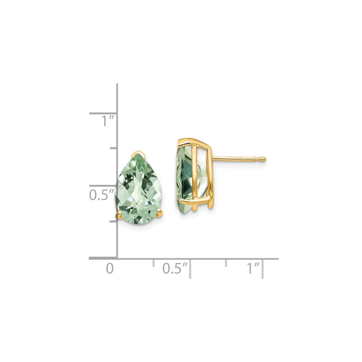 14k Yellow Gold Stud Earrings with Pear Shaped Green Quartz, Classic Minimalist Design