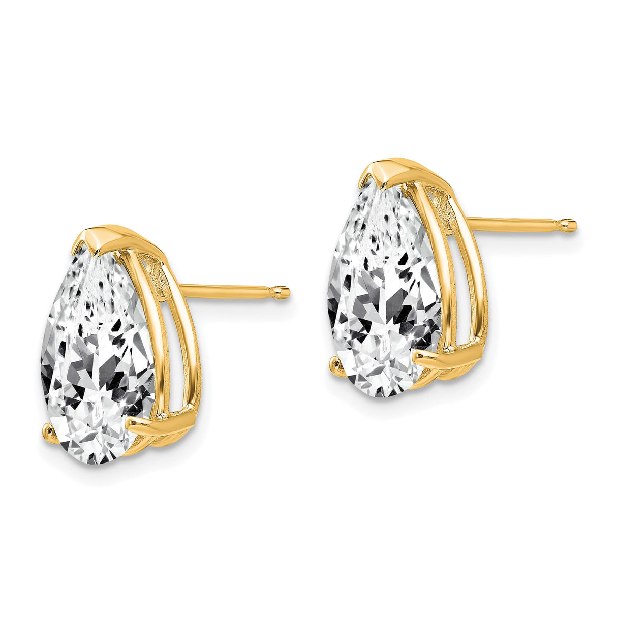 14k Yellow Gold Pear Shaped Stud Earrings with Cubic Zirconia, Prong Set Design for Women