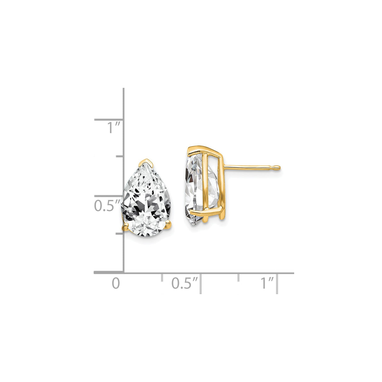 14k Yellow Gold Pear Shaped Stud Earrings with Cubic Zirconia, Prong Set Design for Women
