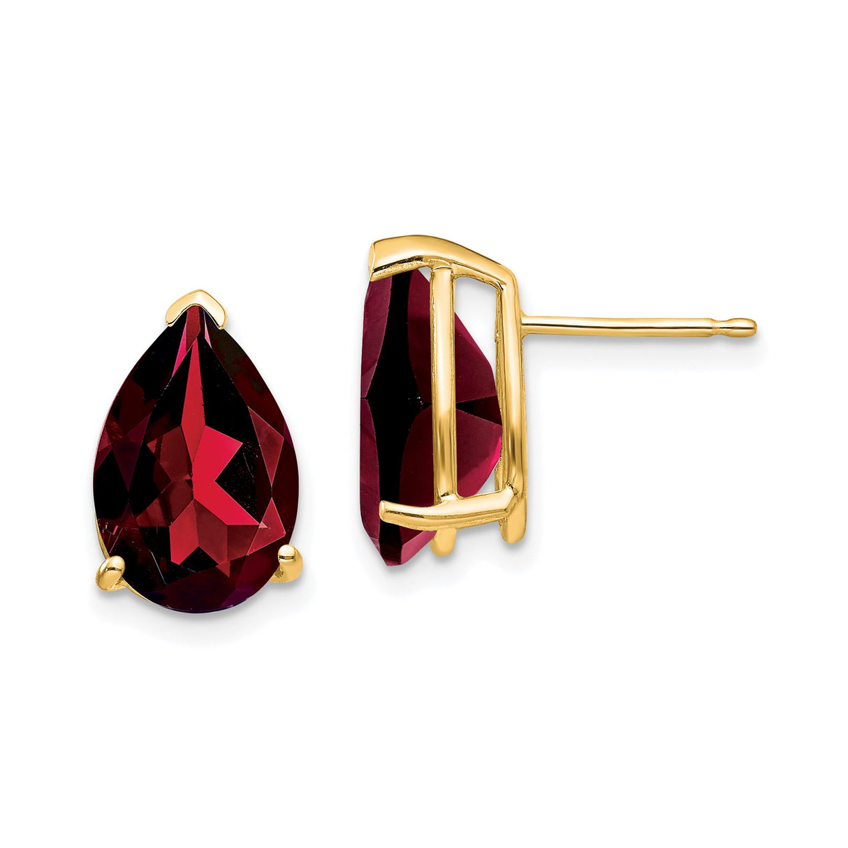 14k Yellow Gold Garnet Stud Earrings, Pear Shaped January Birthstone Jewelry for Women