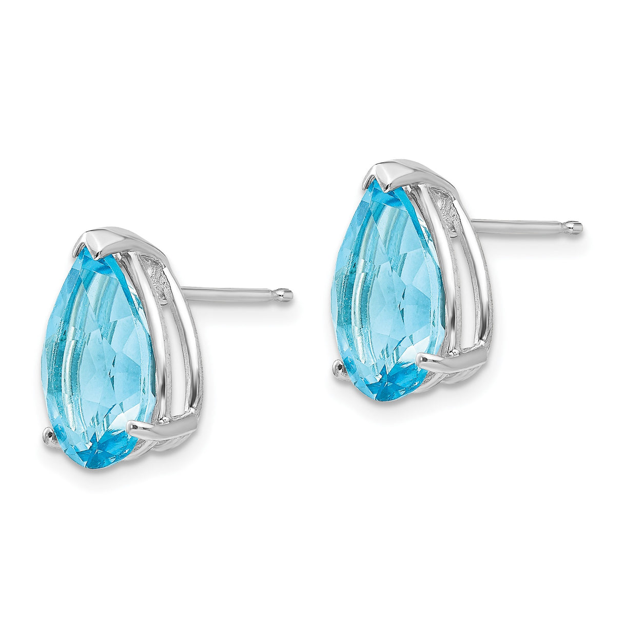 14k White Gold Stud Earrings with Pear Shaped Swiss Blue Topaz in Three Prong Setting