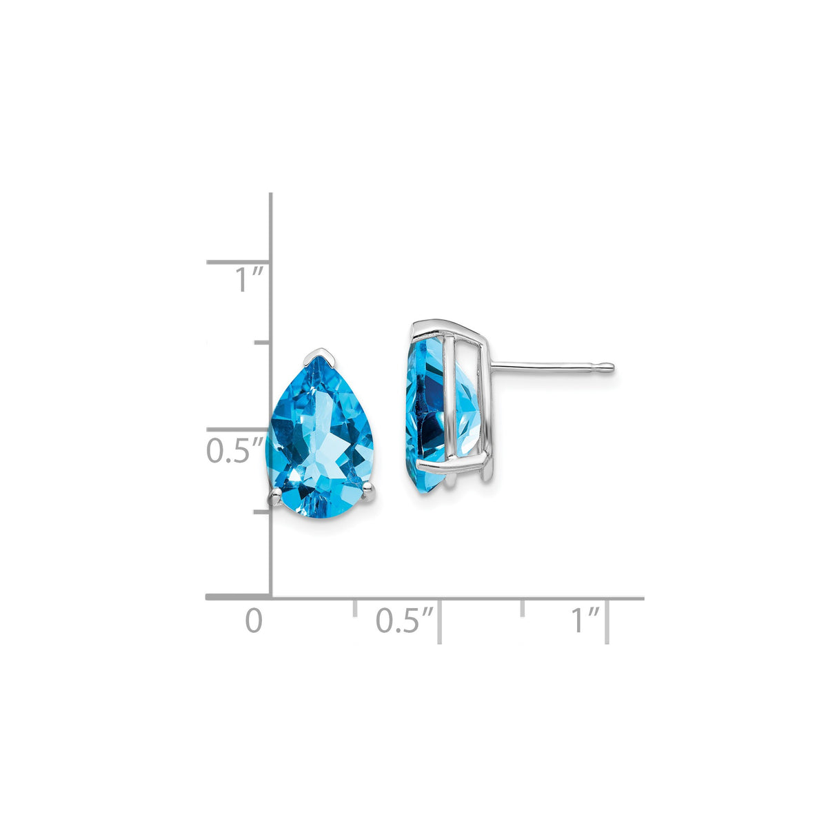 14k White Gold Stud Earrings with Pear Shaped Swiss Blue Topaz in Three Prong Setting