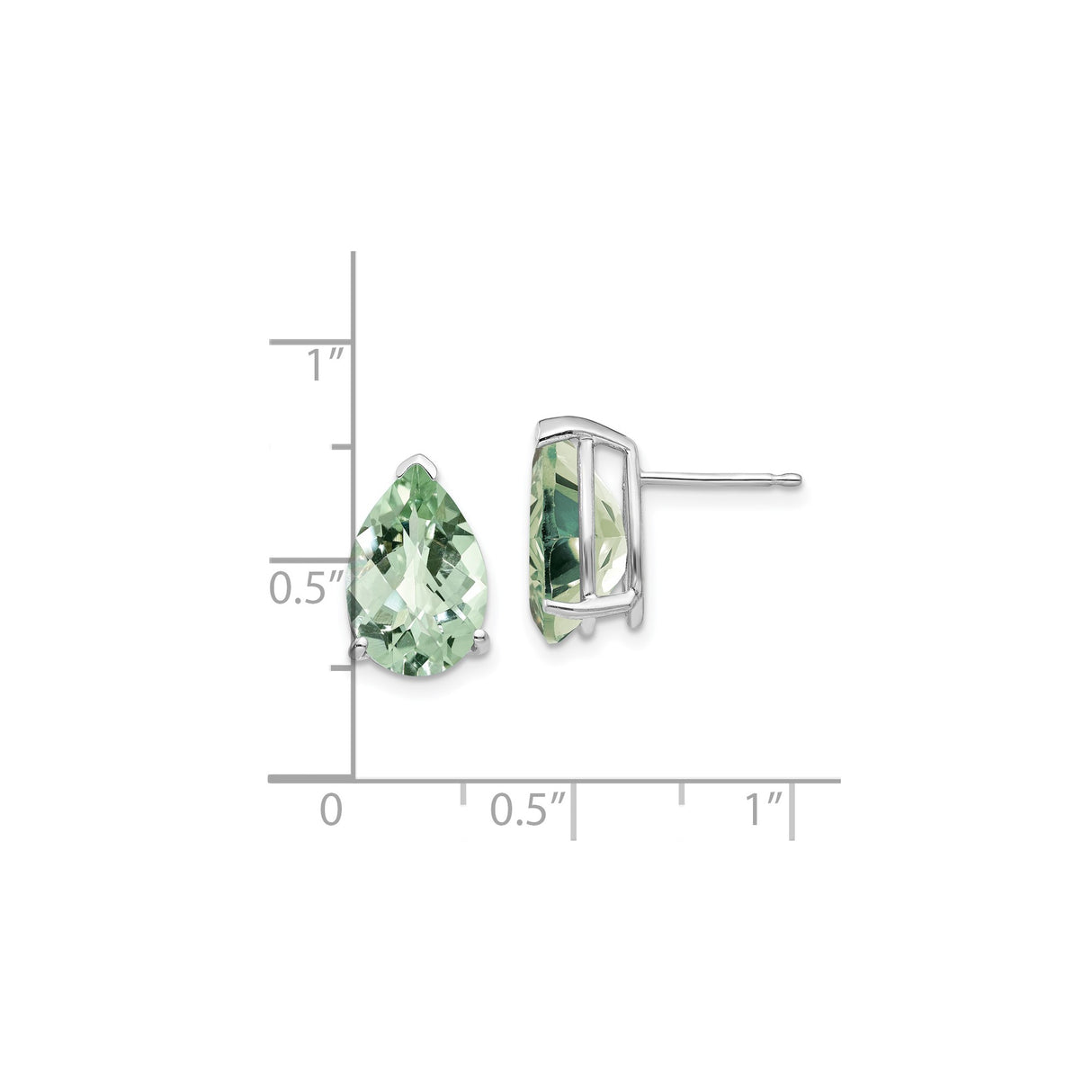 14k White Gold Stud Earrings with Pear Shaped Green Amethyst Teardrop Design for Women