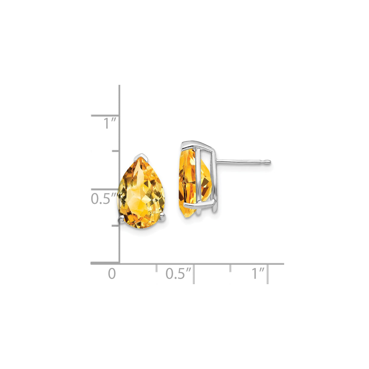 14k White Gold Citrine Stud Earrings, Pear Cut Three Prong Setting, November Birthstone Jewelry