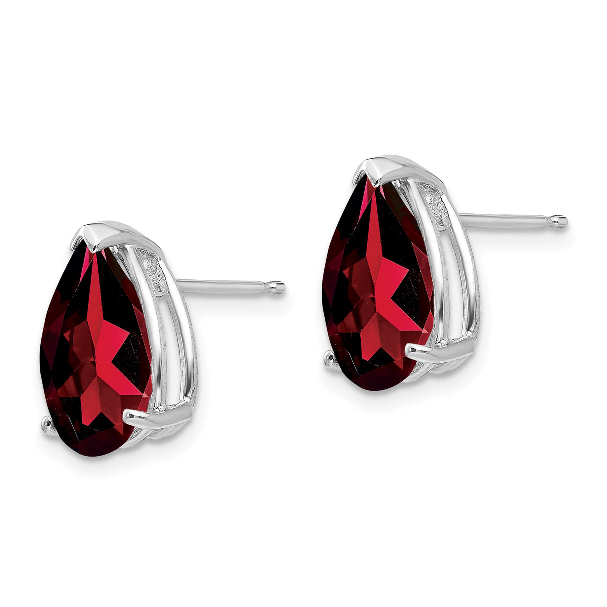 14k White Gold Pear Shaped Garnet Stud Earrings in Three Prong Setting for Women