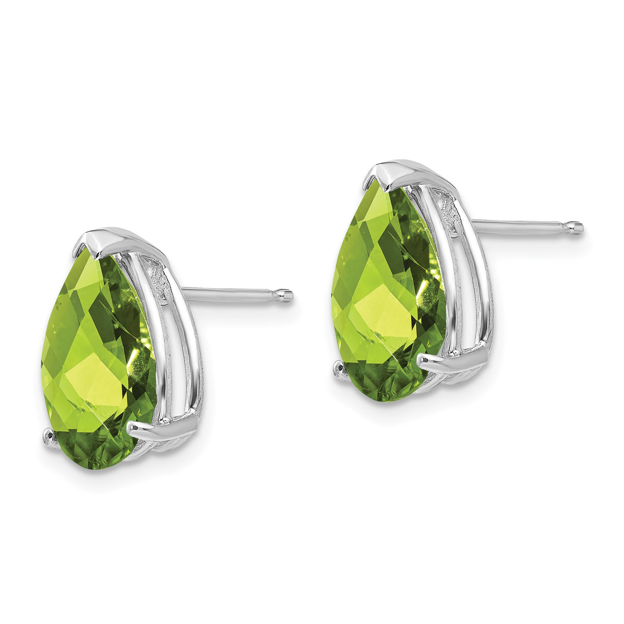 14k White Gold Peridot Stud Earrings, Pear Cut, Three-Prong Setting, August Birthstone