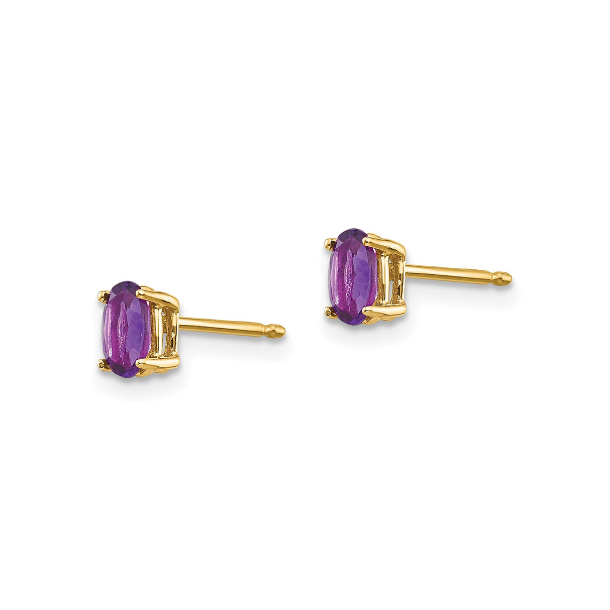 14k Yellow Gold Amethyst Stud Earrings with Oval Faceted Purple Gemstones for Women