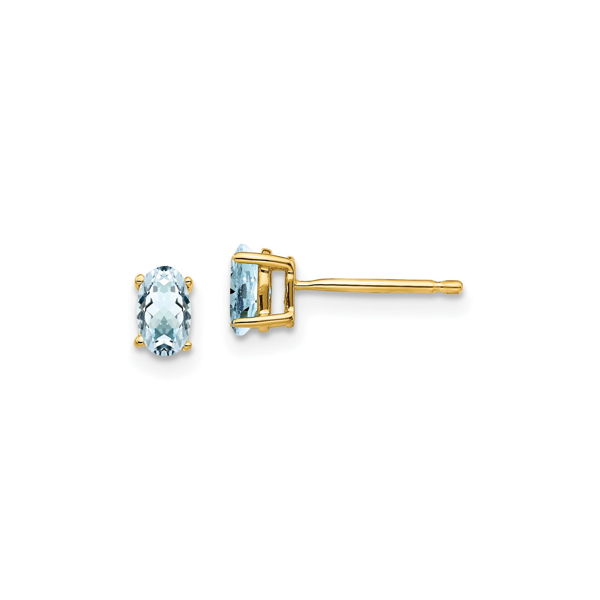 14k Yellow Gold Stud Earrings with Oval Aquamarine in Four Prong Setting
