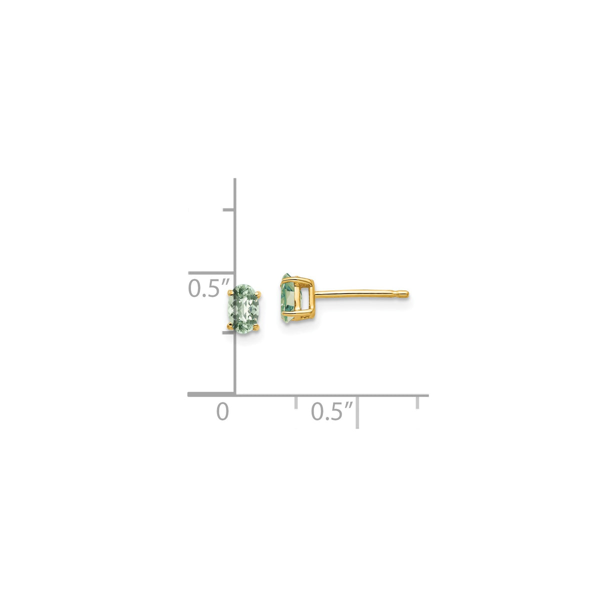 14k Yellow Gold Stud Earrings with Oval Green Quartz, Minimalist Fine Jewelry for Women
