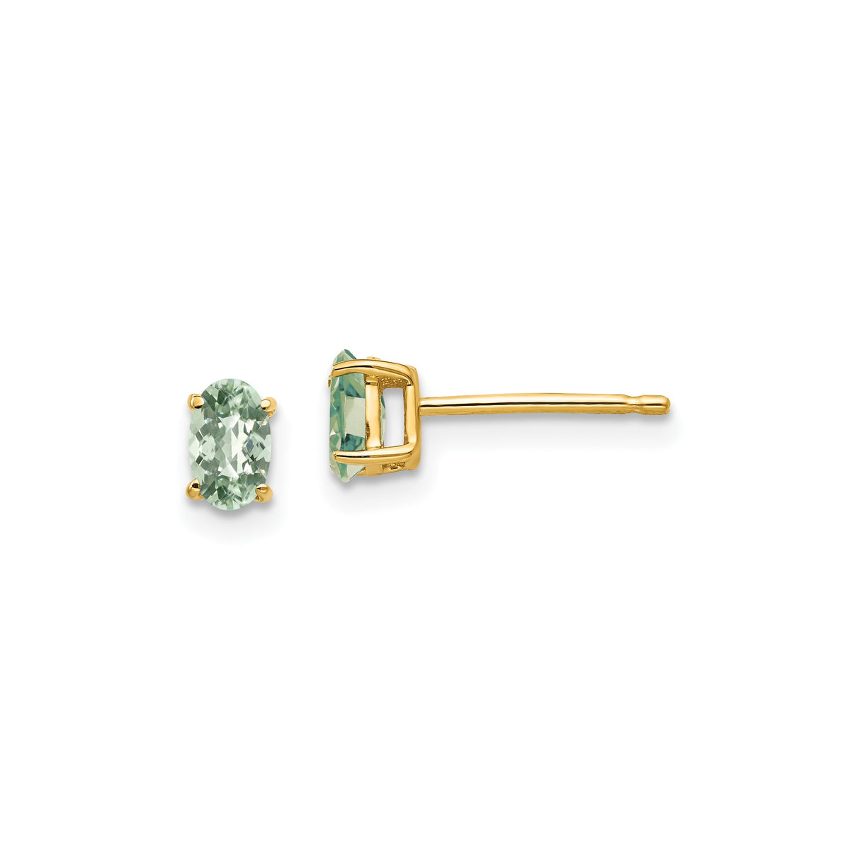 14k Yellow Gold Stud Earrings with Oval Green Quartz, Minimalist Fine Jewelry for Women