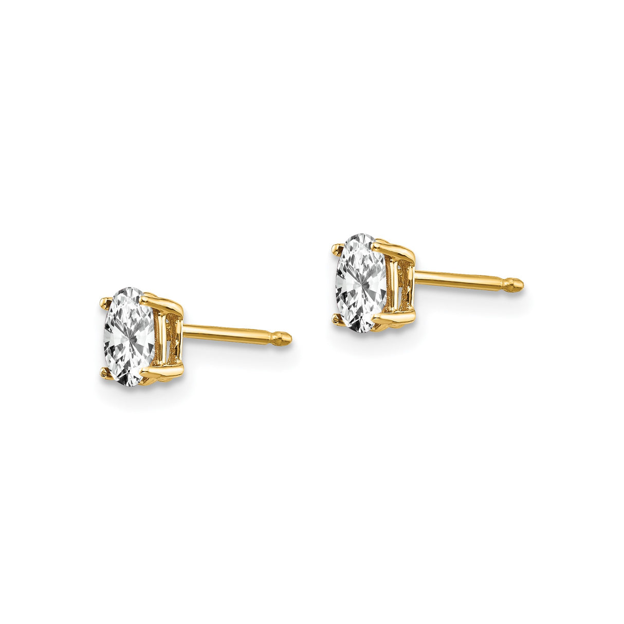 14k Yellow Gold Stud Earrings with Cubic Zirconia Oval Gemstone, Classic Minimalist Design for Women