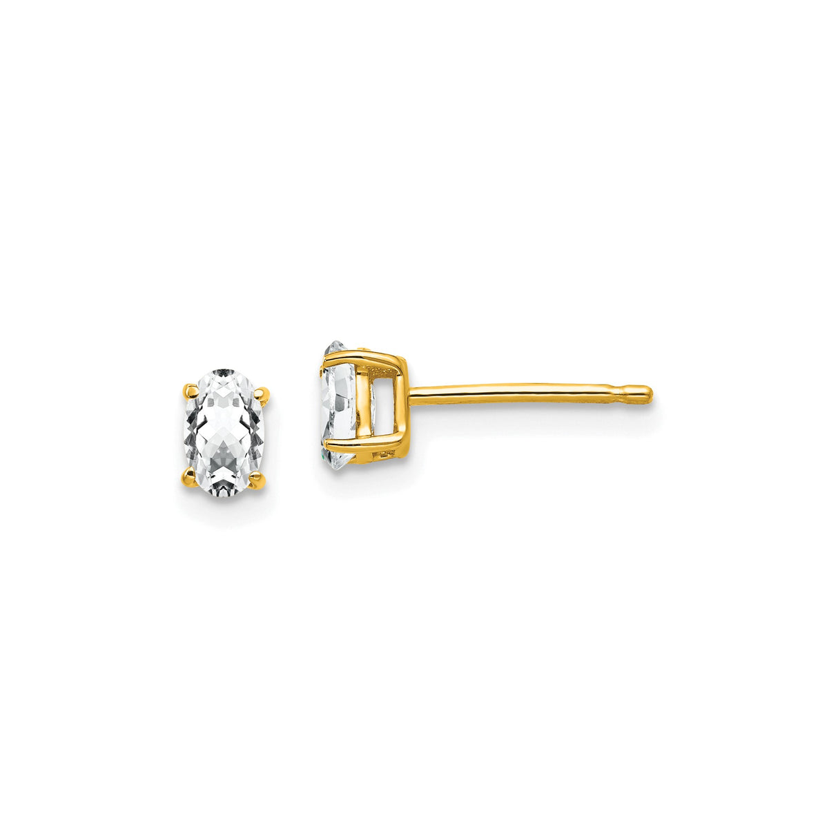 14k Yellow Gold Stud Earrings with Cubic Zirconia Oval Gemstone, Classic Minimalist Design for Women