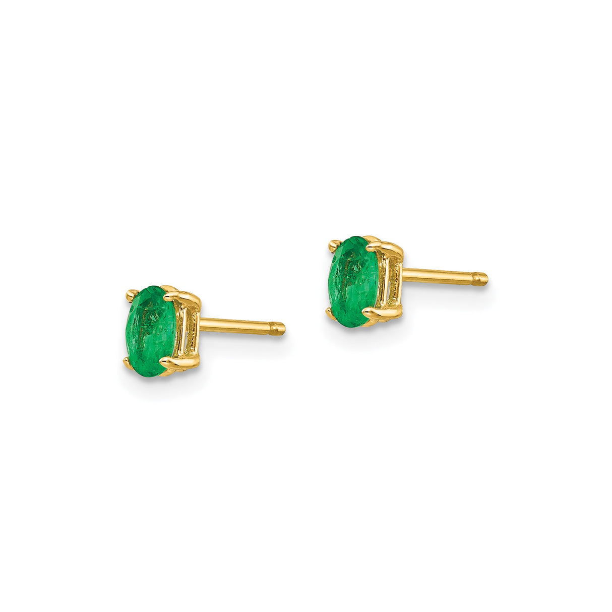 14k Yellow Gold Stud Earrings with Oval Cut Emeralds, May Birthstone Jewelry for Women