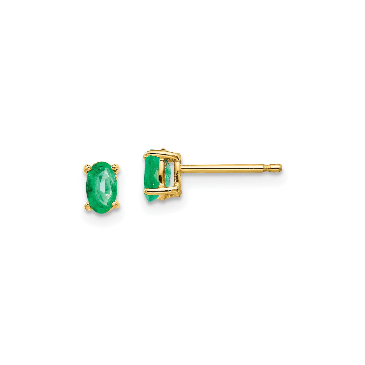 14k Yellow Gold Stud Earrings with Oval Cut Emeralds, May Birthstone Jewelry for Women