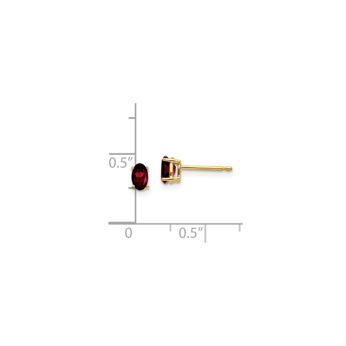 14k Yellow Gold Garnet Stud Earrings, Oval Deep Red Gemstones in Classic Four Prong Setting