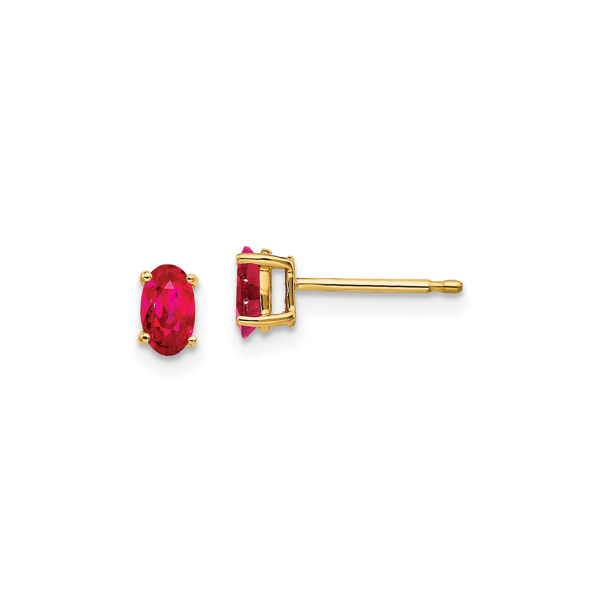14k Yellow Gold Stud Earrings with Oval Ruby Gemstones, Classic Romantic Style