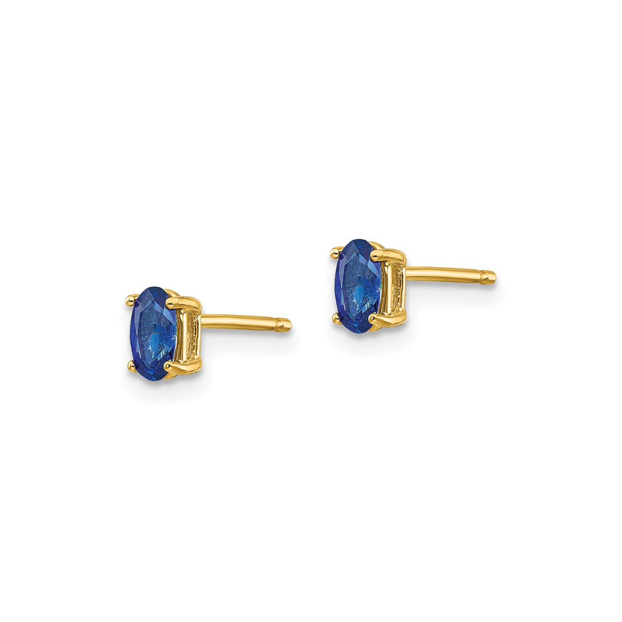 14k Yellow Gold Sapphire Stud Earrings, Oval Gemstone, Four Prong Setting, Minimalist Style