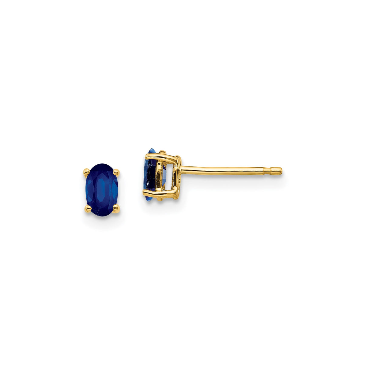 14k Yellow Gold Sapphire Stud Earrings, Oval Gemstone, Four Prong Setting, Minimalist Style