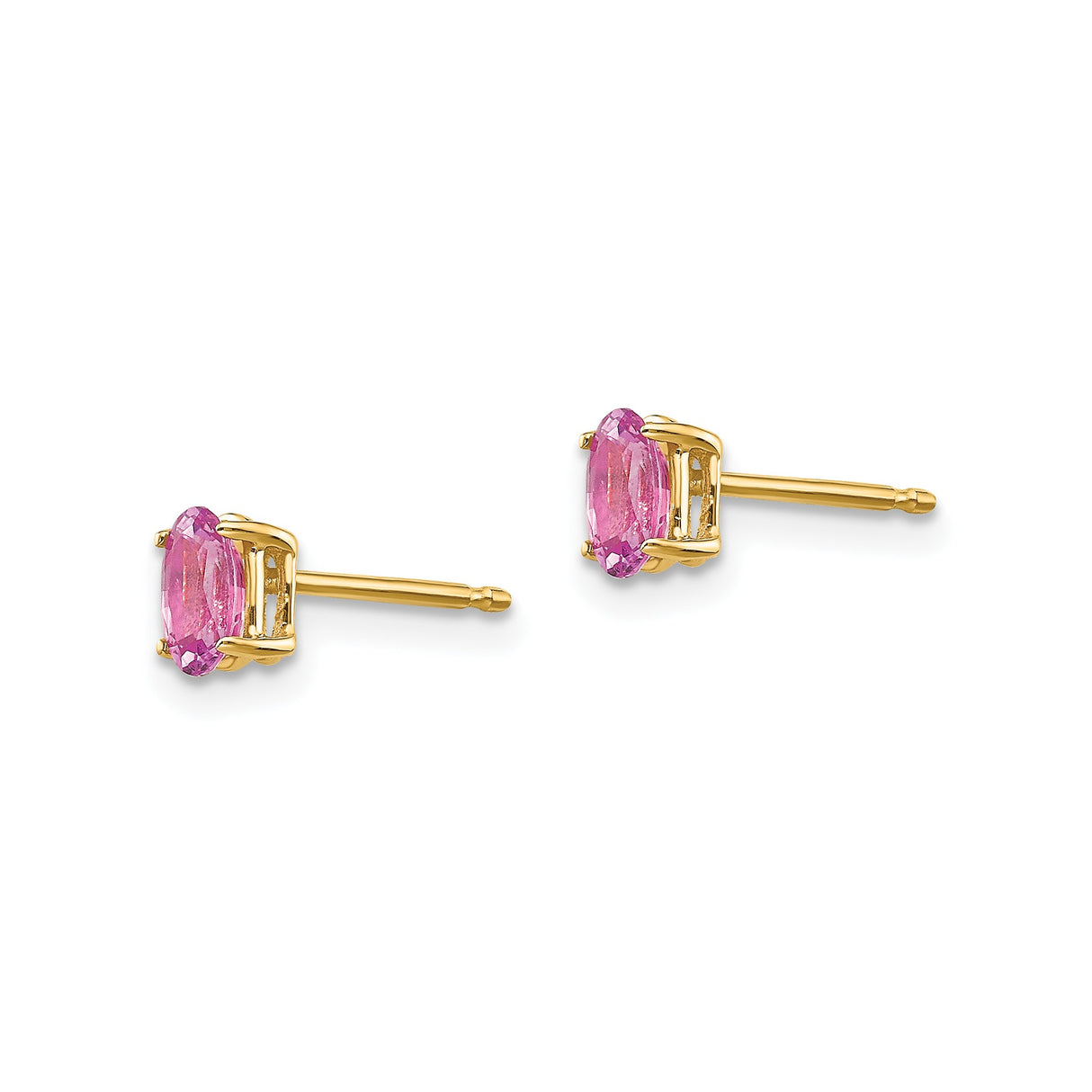 14k Yellow Gold Stud Earrings with Oval Pink Sapphire, Classic Four Prong Setting for Women