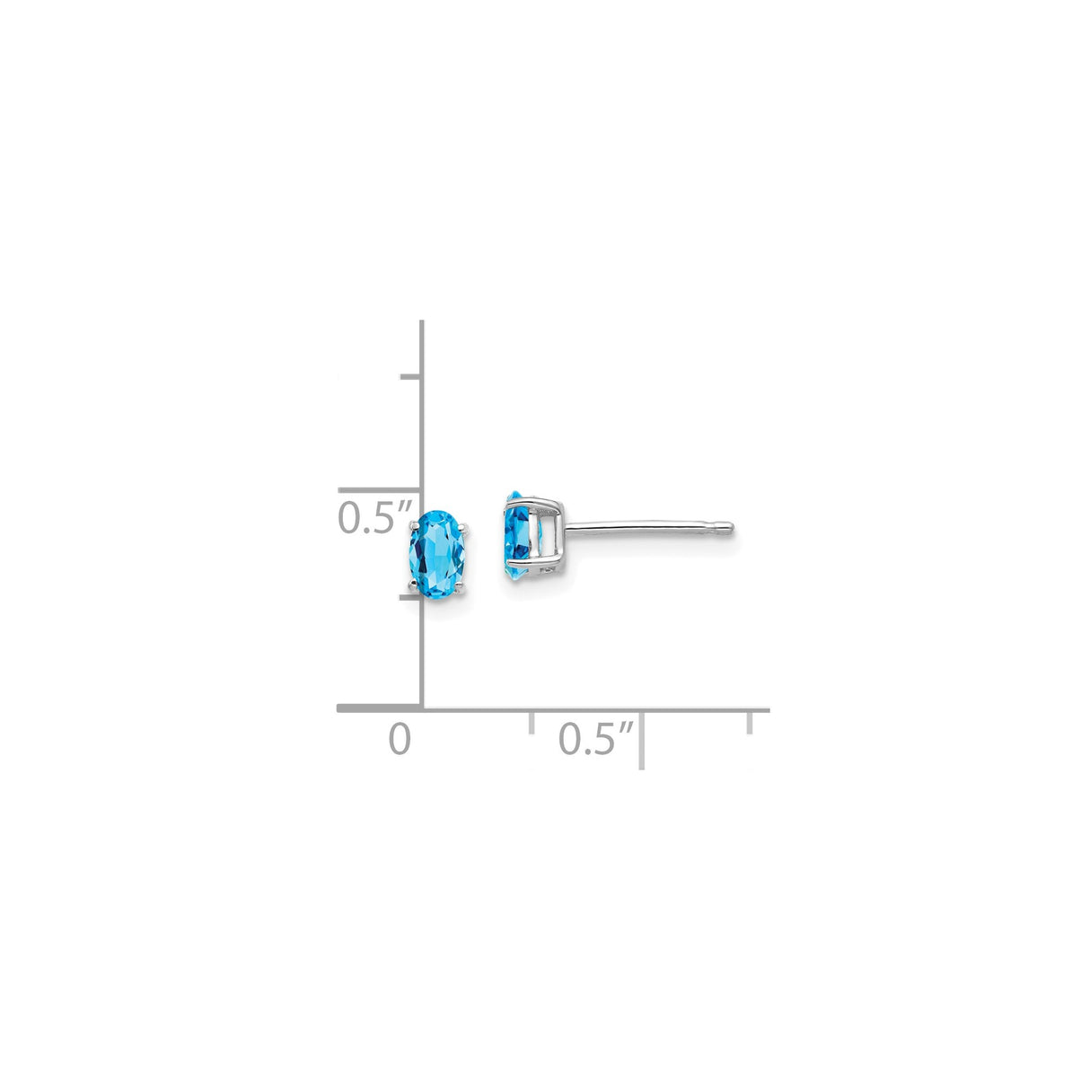 14k White Gold Oval Blue Topaz Stud Earrings, Prong Set December Birthstone Jewelry