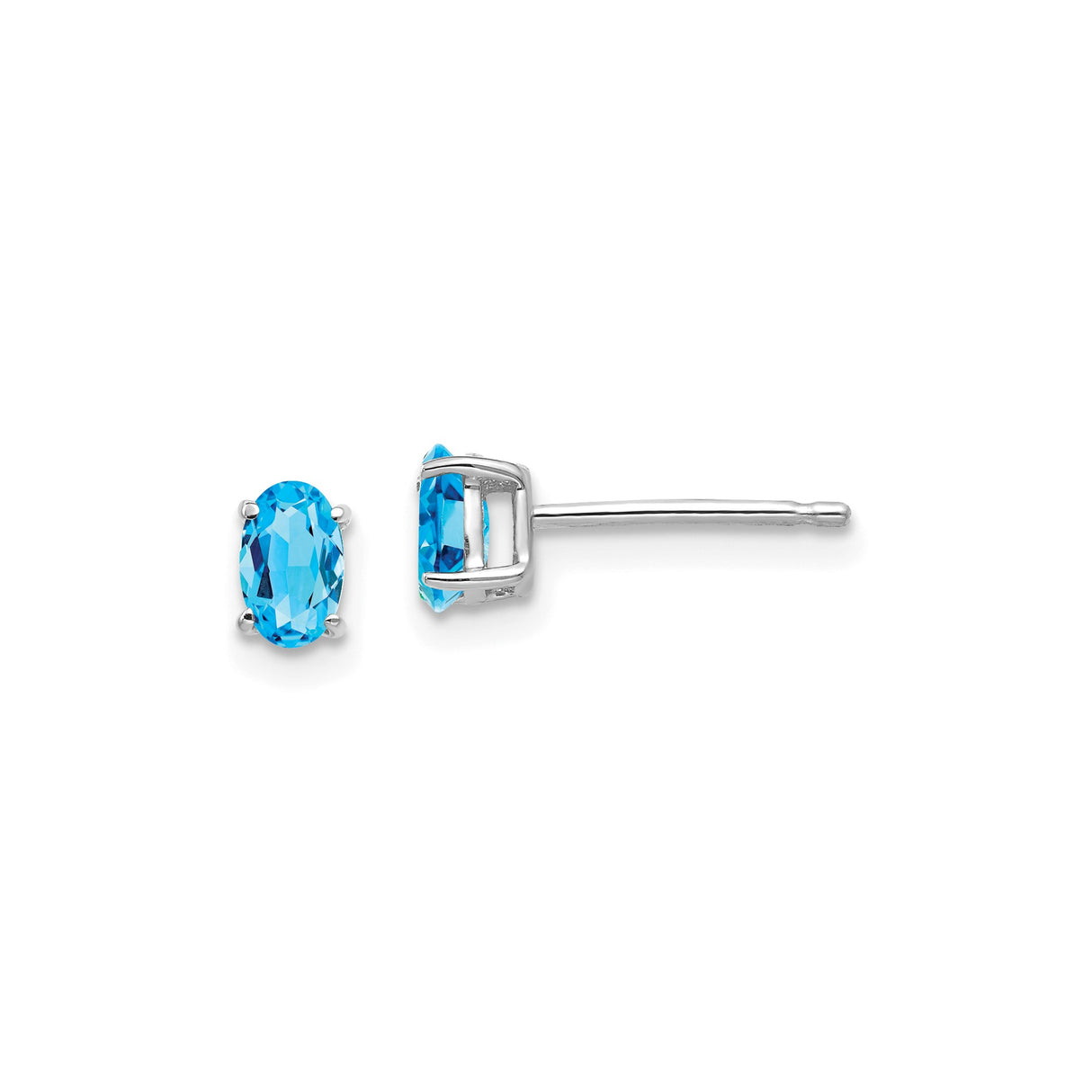 14k White Gold Oval Blue Topaz Stud Earrings, Prong Set December Birthstone Jewelry