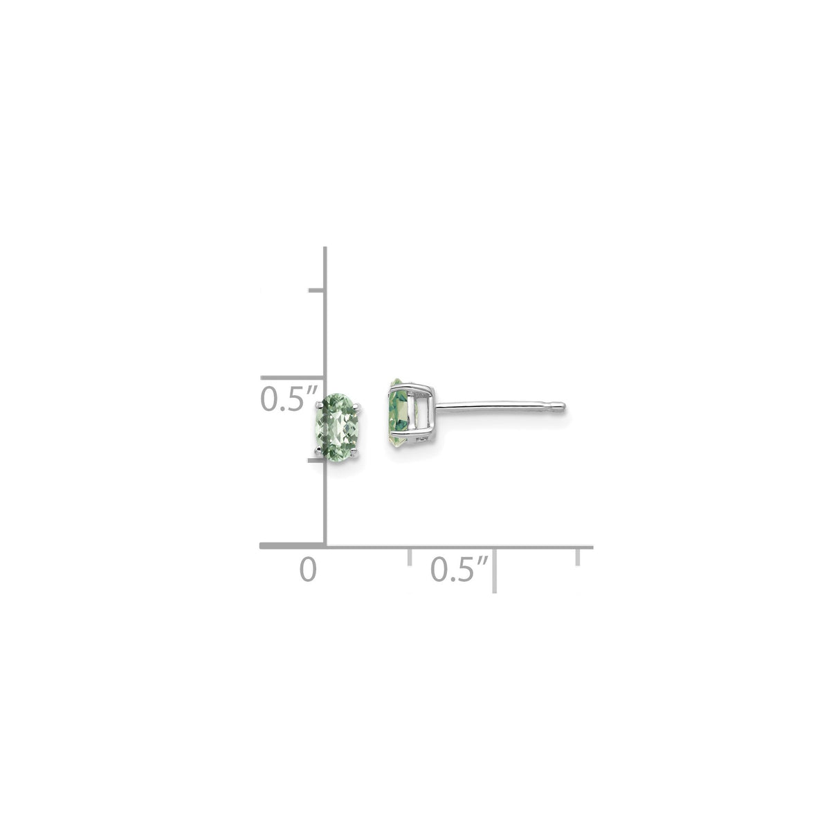 14k White Gold Oval Green Quartz Stud Earrings, Prong Set Minimalist Design